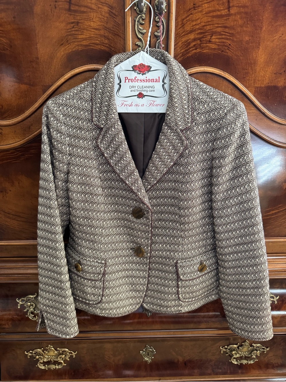 Talbots Brown Herringbone Wool-Blend Blazer 8P